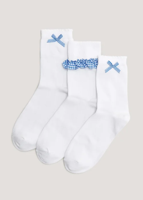 Girls 3 Pack Blue Gingham School Socks (Younger 6-Older 5.5) - 4-5.5 Image 1