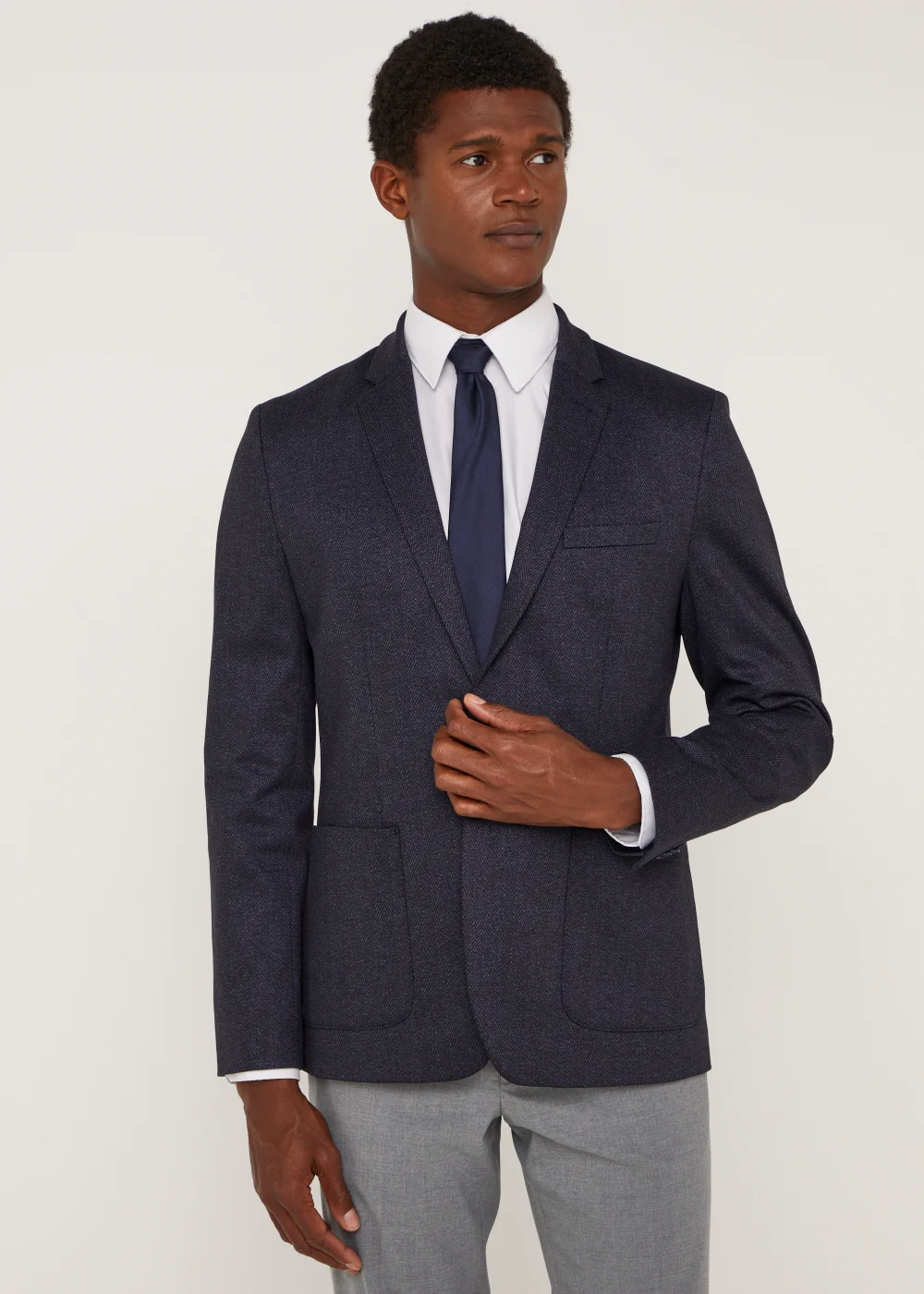 Taylor & Wright Williams Navy Herringbone Jersey Blazer - 38 Chest Regular Image 1