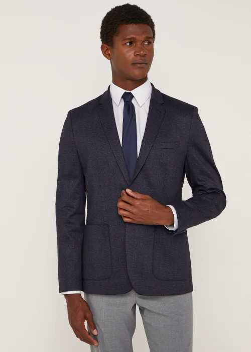 Taylor & Wright Williams Navy Herringbone Jersey Blazer - 38 Chest Regular Image 1