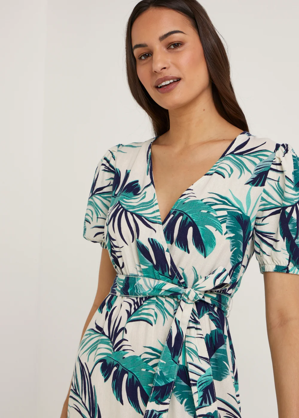 Tropical Linen Blend Wrap Midi Dress - 8 | Matalan Tropical Linen Blend Wrap Midi Dress - 8 | Matalan