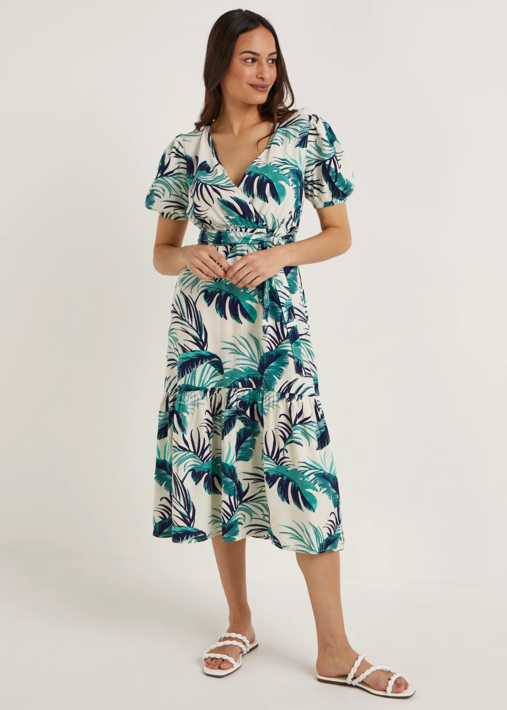 Tropical Linen Blend Wrap Midi Dress - 8 | Matalan Tropical Linen Blend Wrap Midi Dress - 8 | Matalan