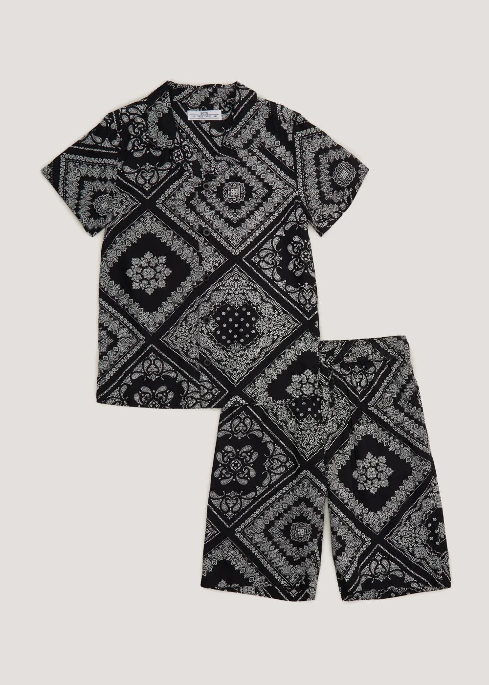 Boys Mini Me Black Bandana Print Shirt & Shorts Co-Ord Set (4-13yrs) - Age 4 Years Image 1