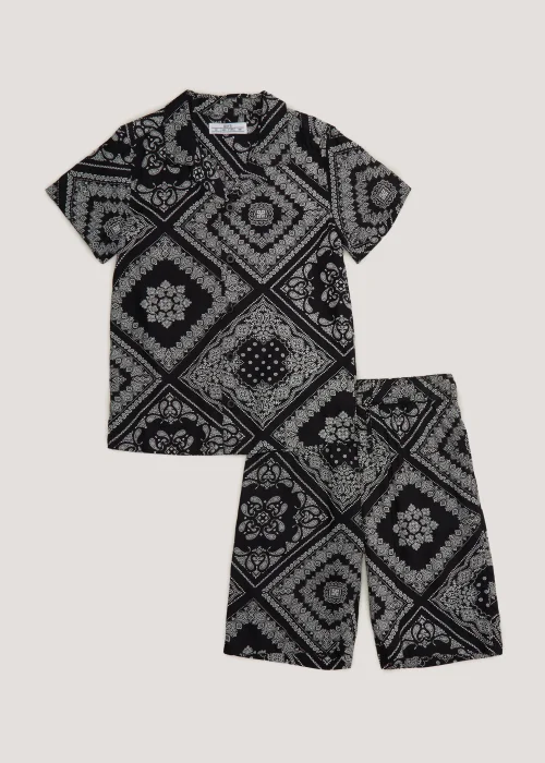 Boys Mini Me Black Bandana Print Shirt & Shorts Co-Ord Set (4-13yrs) - Age 4 Years Image 1