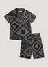 Boys Mini Me Black Bandana Print Shirt & Shorts Co-Ord Set (4-13yrs) - Age 4 Years Image 1