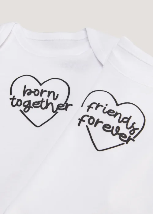 Baby 2 Pack White Twin Bodysuits (Tiny Baby-12mths) - 0-3 months Image 2