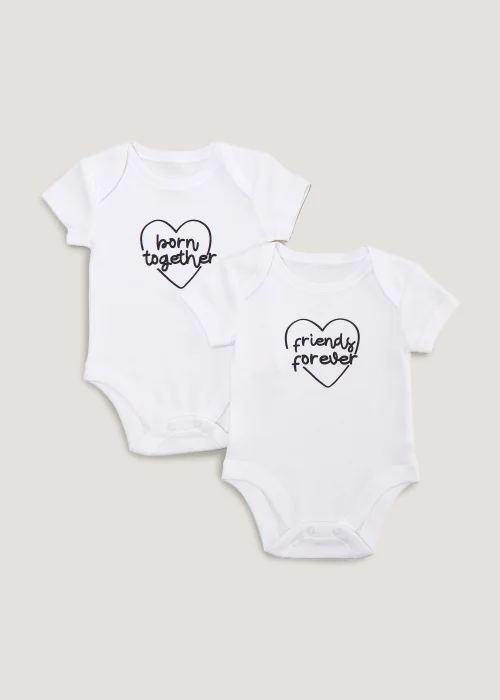 Baby 2 Pack White Twin Bodysuits (Tiny Baby-12mths) - 0-3 months Image 1