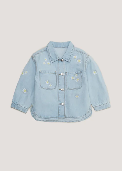 Girls Light Wash Embroidered Denim Shirt (9mths-6yrs) - Age 9 - 12 Months Image 1