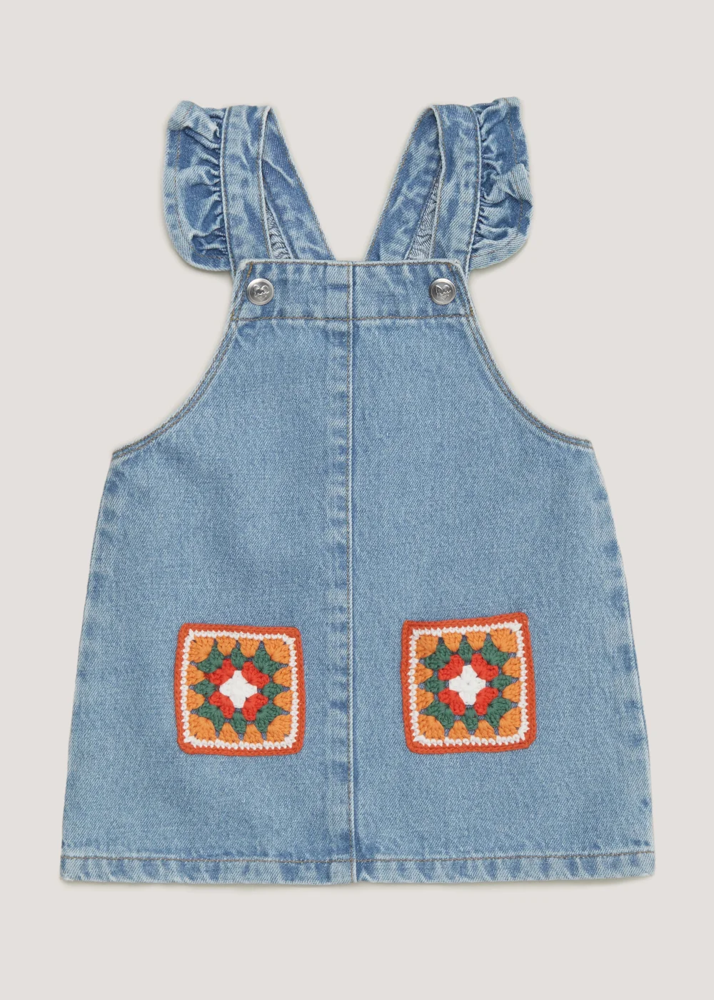 Girls Denim Crochet Patch Pinafore Dress (9mths-6yrs) - 1.5-2 Yrs Image 1