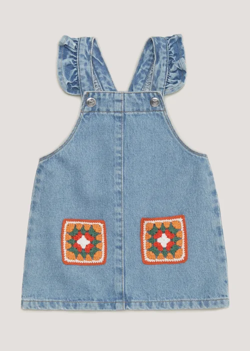 Girls Denim Crochet Patch Pinafore Dress (9mths-6yrs) - 1.5-2 Yrs Image 1