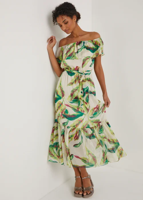 Et Vous Ivory Leaf Print Bardot Maxi Dress - 8 Image 4