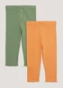 Girls 2 Pack Green & Orange Leggings (9mths-6yrs) - Age 9 - 12 Months Image 1