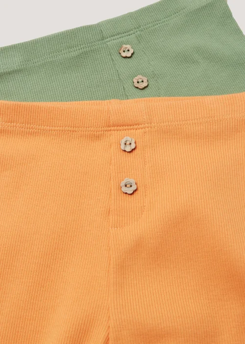 Girls 2 Pack Green & Orange Leggings (9mths-6yrs) - Age 9 - 12 Months Image 2