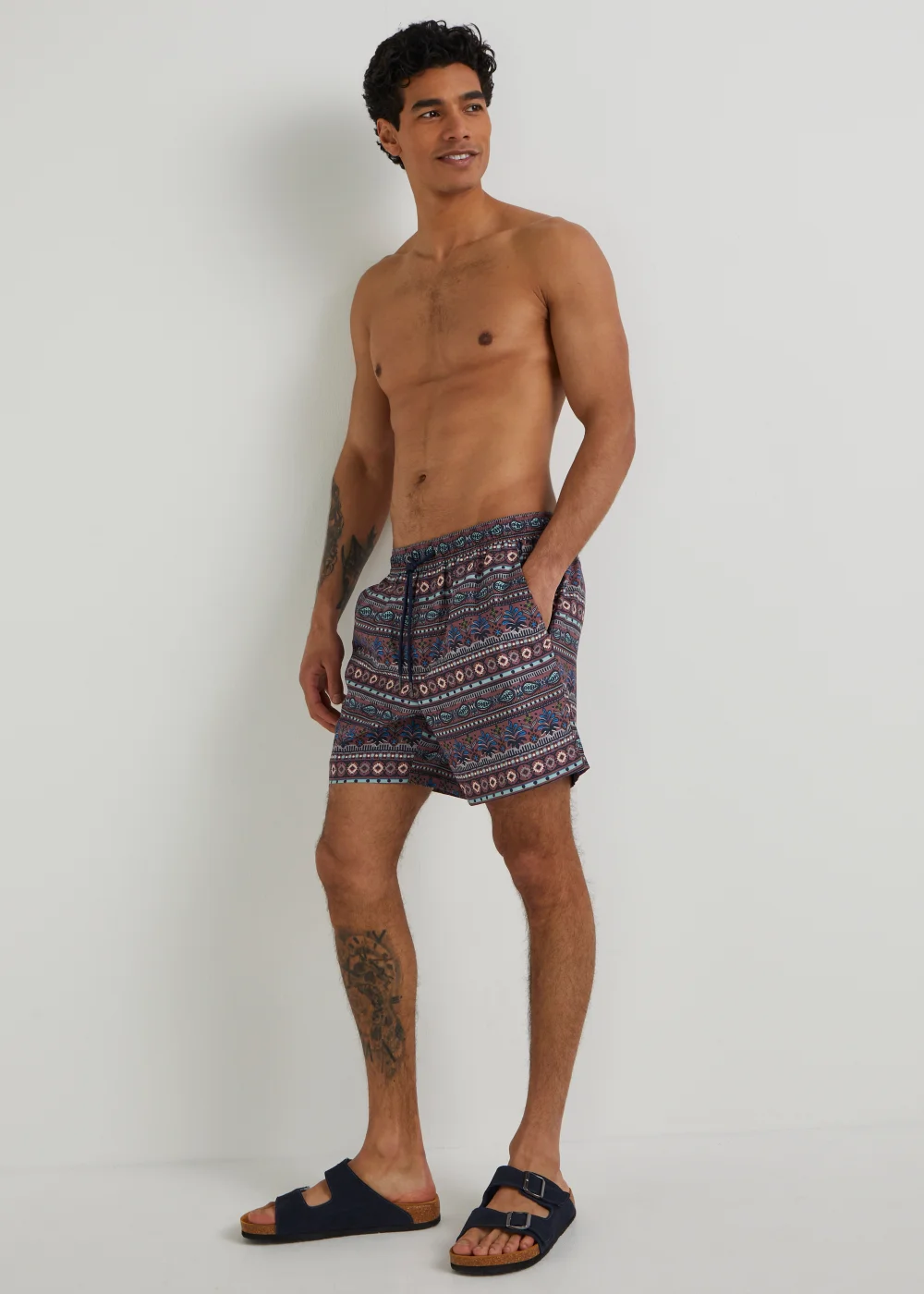 Brown Tribal Print Swim Shorts - S Image 3