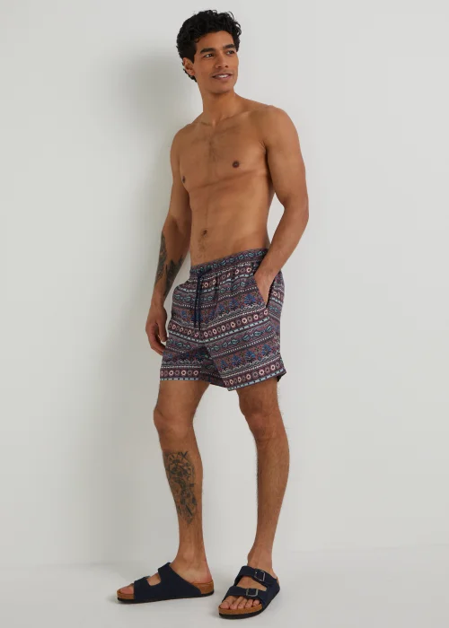 Brown Tribal Print Swim Shorts - S Image 3