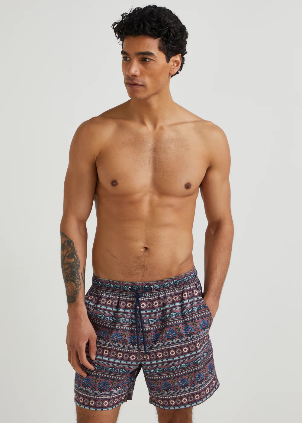 Brown Tribal Print Swim Shorts - S Image 1