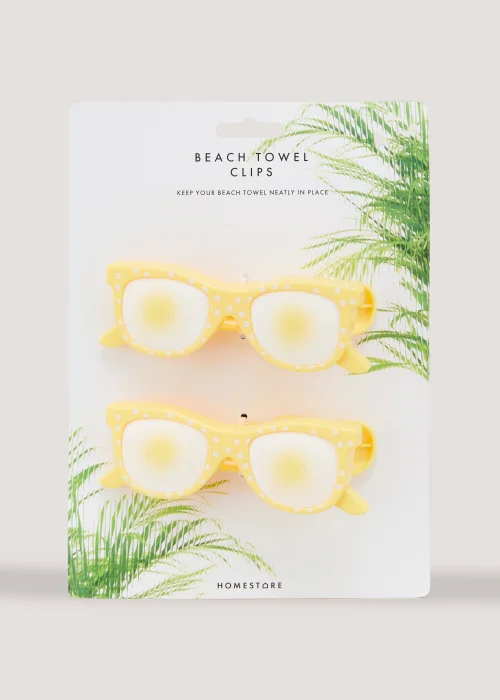 2 Pack Yellow Sunglasses Beach Towel Clips (23cm x 4.5cm x 4cm) Image 1