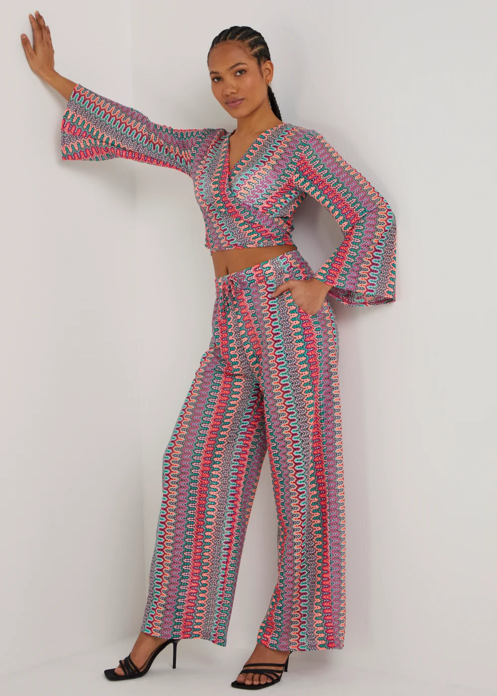 Be Beau Multicoloured Knitted Wide Leg Trousers - Extra small Image 4