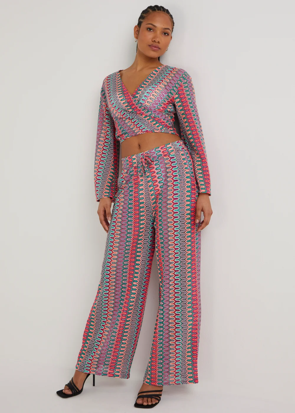 Be Beau Multicoloured Knitted Wide Leg Trousers - Extra small Image 1
