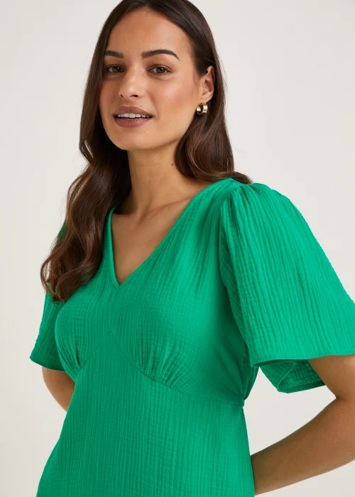 Green Double Cloth Knee Length Dress - 8 Image 3