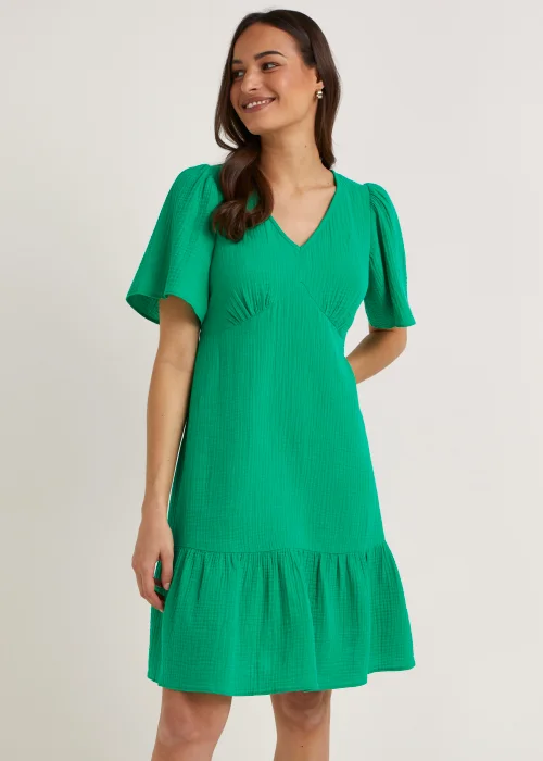 Green Double Cloth Knee Length Dress - 8 Image 1