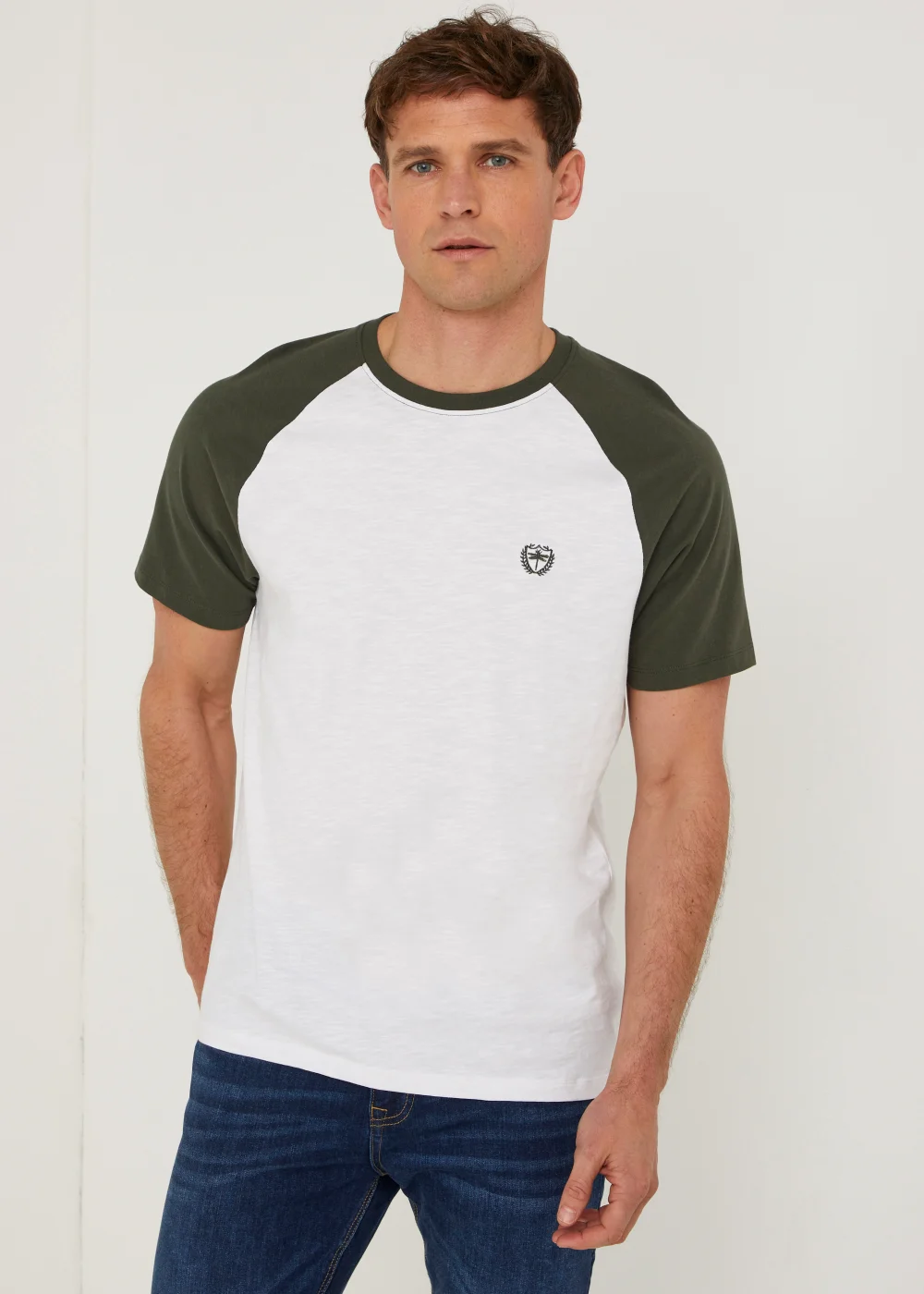 White & Khaki Raglan T-Shirt - S Image 1