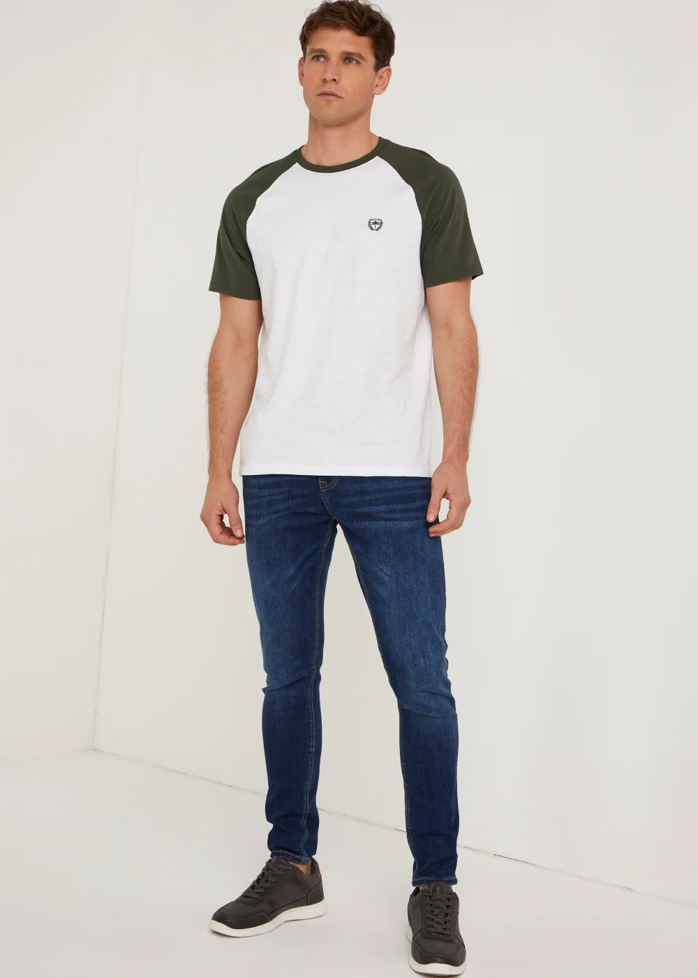 White & Khaki Raglan T-Shirt - S Image 4