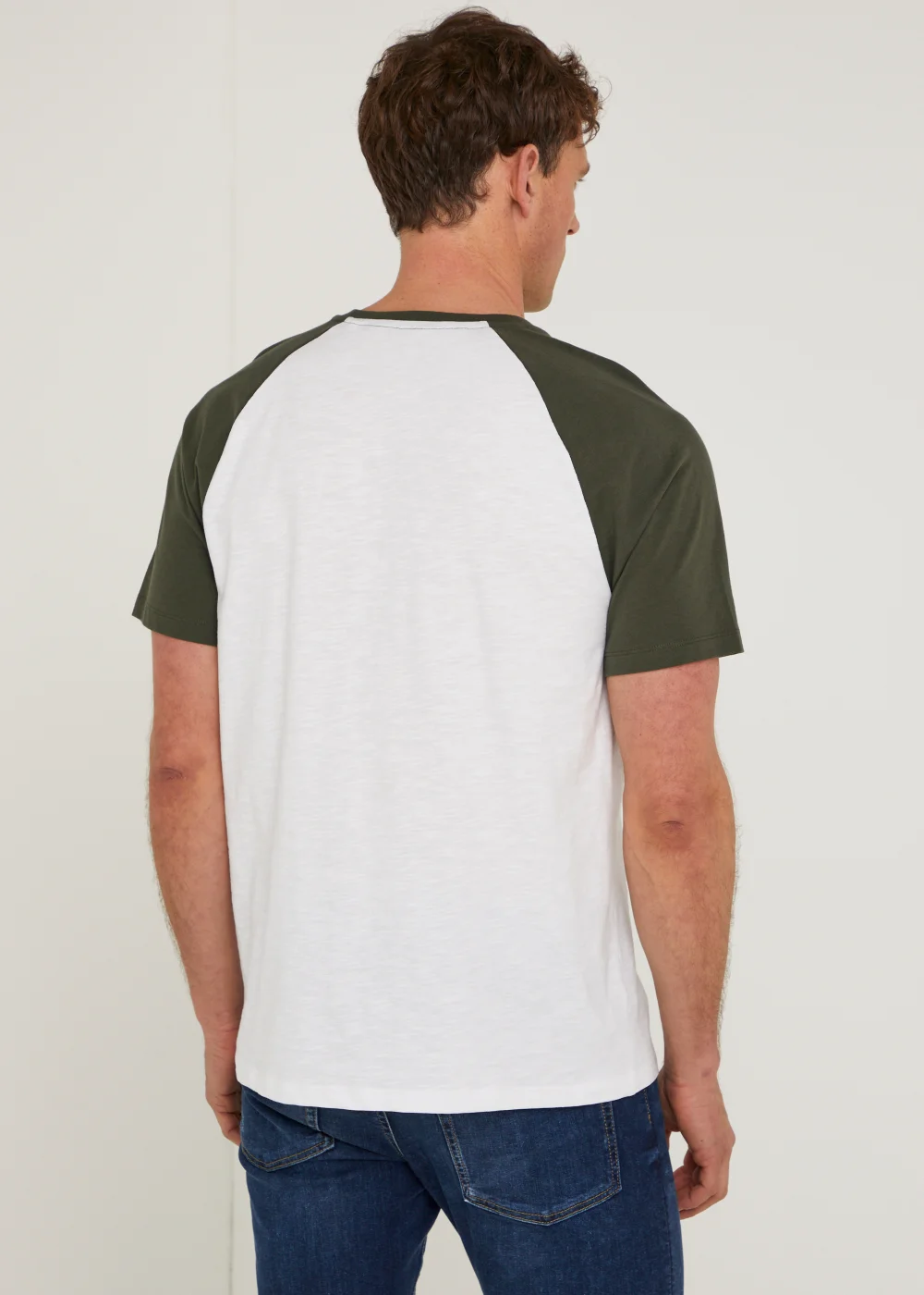 White & Khaki Raglan T-Shirt - S Image 2
