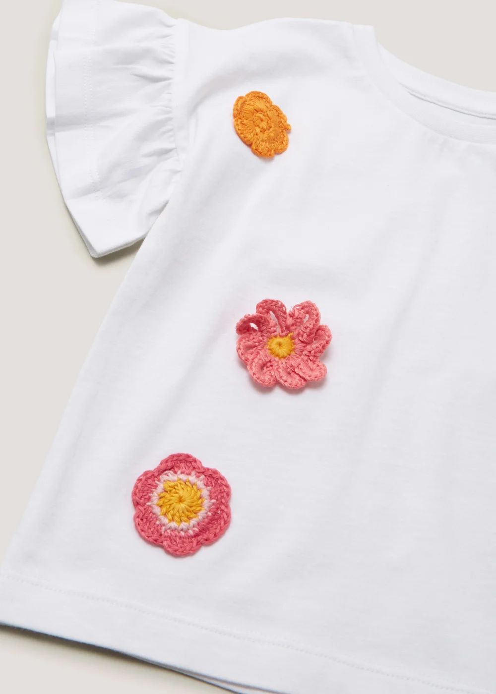 Girls White Crochet Flower T-Shirt (9mths-6yrs) - Age 9 - 12 Months Image 2