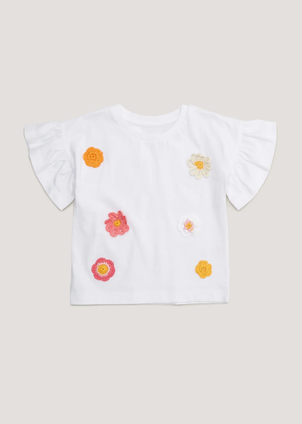 Girls White Crochet Flower T-Shirt (9mths-6yrs) - Age 9 - 12 Months Image 1