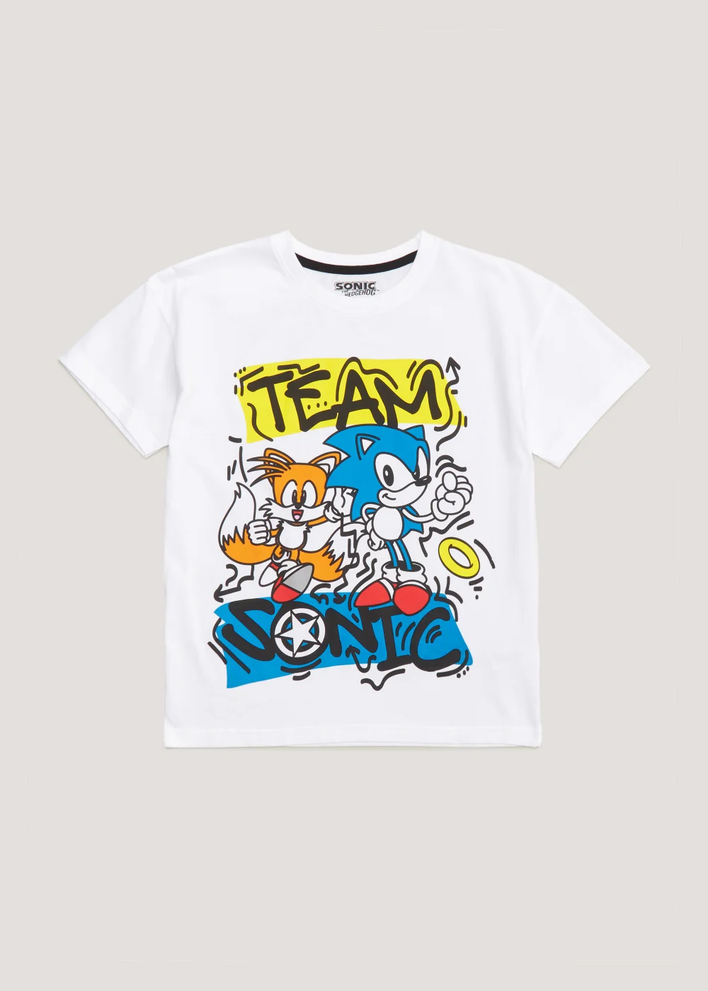 Kids White Sonic the Hedgehog Graffiti Print T-Shirt (5-12yrs) - Age 5 Years Image 1