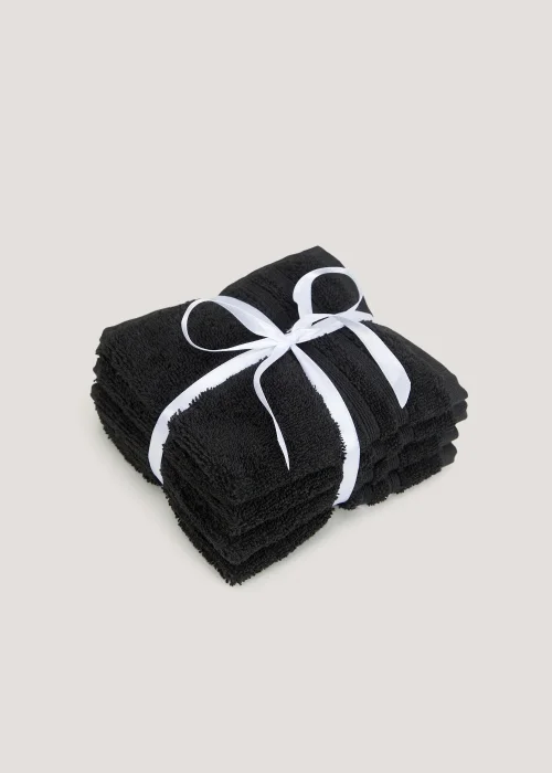 4 Pack Black 100% Egyptian Cotton Face Cloths Image 1