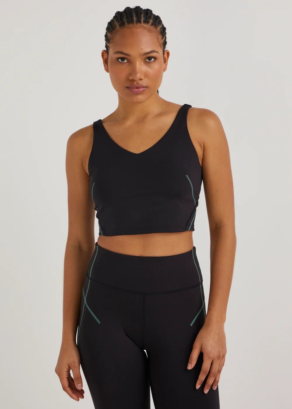 Souluxe Black Dash Longline Sports Crop Top - Small Image 1