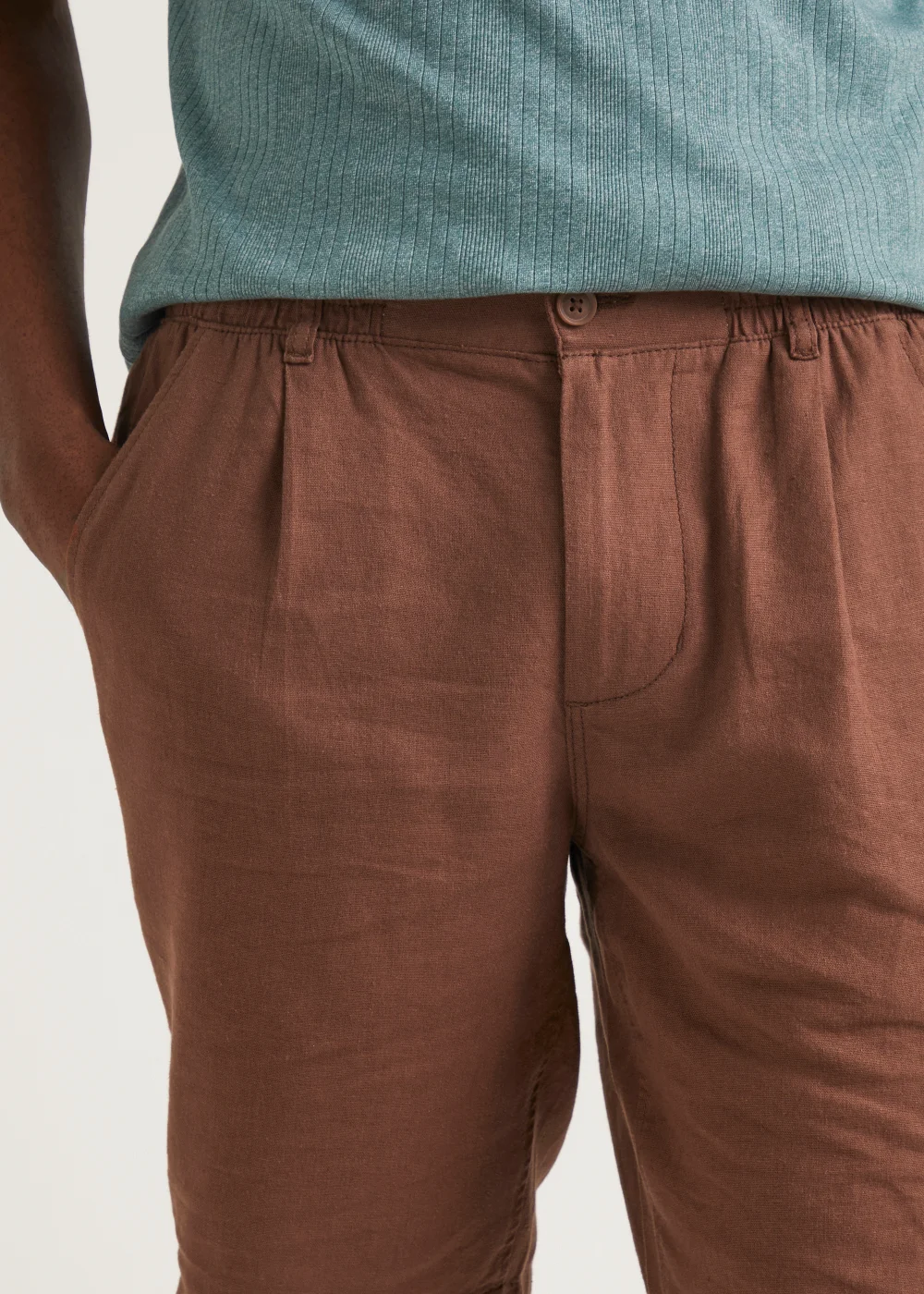 Rust Linen Blend Shorts - S Image 3