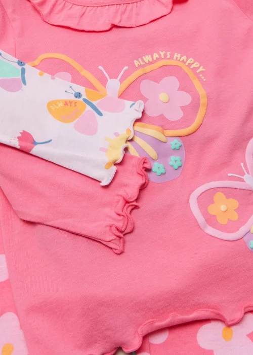 Girls 2 Pack Pink Butterfly Pyjama Sets (9mths-5yrs) - Age 2 - 3 Years Image 2