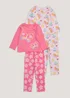 Girls 2 Pack Pink Butterfly Pyjama Sets (9mths-5yrs) - Age 2 - 3 Years Image 1