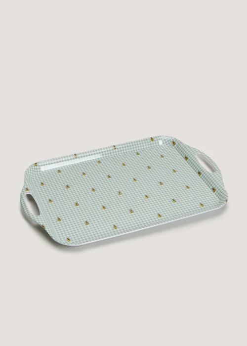 Green Gingham Bee Print Melamine Tray (48cm x 32.5cm) Image 1
