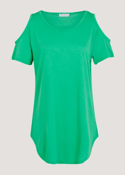 Green Longline Cold Shoulder T-Shirt - Small Image 5