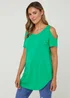 Green Longline Cold Shoulder T-Shirt - Small Image 1