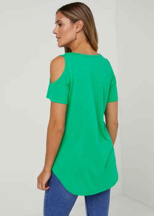 Green Longline Cold Shoulder T-Shirt - Small Image 2