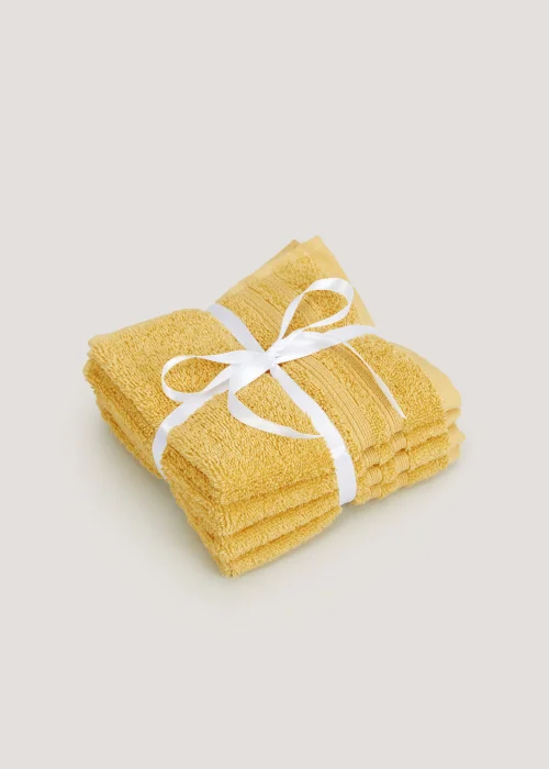 4 Pack Yellow 100% Egyptian Cotton Face Cloths Image 1