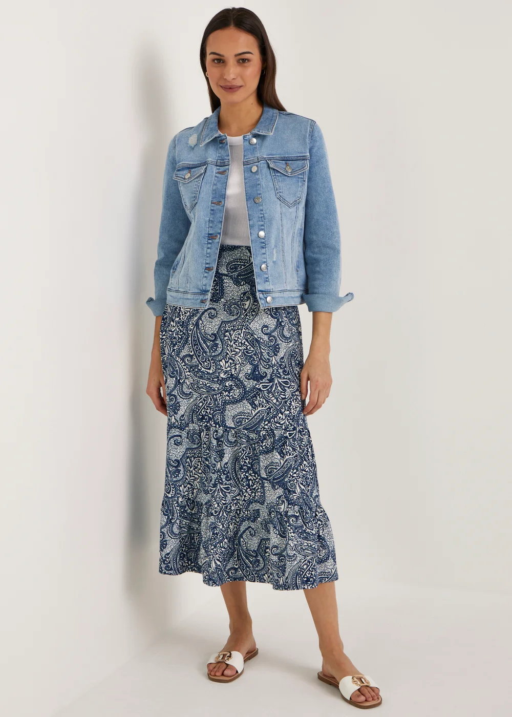 Blue Paisley Crinkle Midi Skirt - Size 8 Image 3