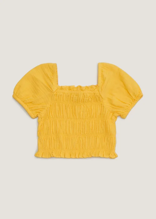 Girls Yellow Shirred Puff Sleeve Top (4-13yrs) - 4 Yrs Image 1