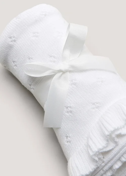 White Frill Edge Baby Blanket (90cm x 70cm) - One Size Image 2