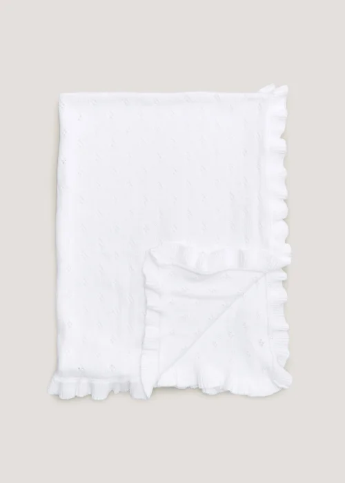 White Frill Edge Baby Blanket (90cm x 70cm) - One Size Image 1