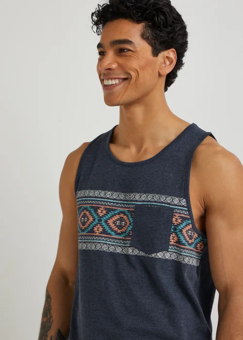 Navy Aztec Panel Vest Top - Small Image 3