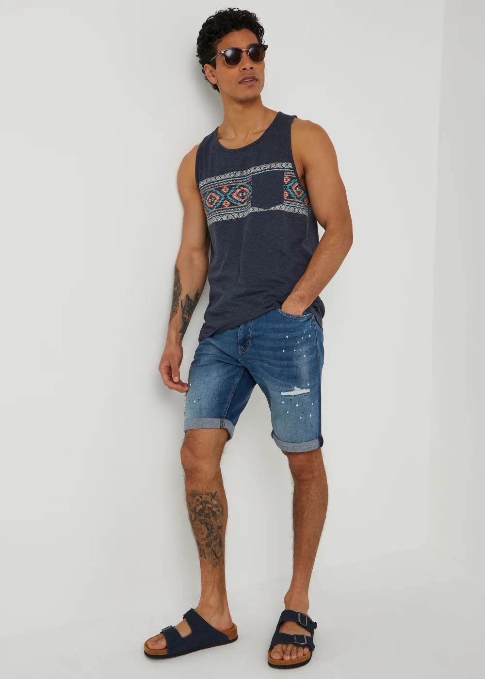 Navy Aztec Panel Vest Top - Small Image 4
