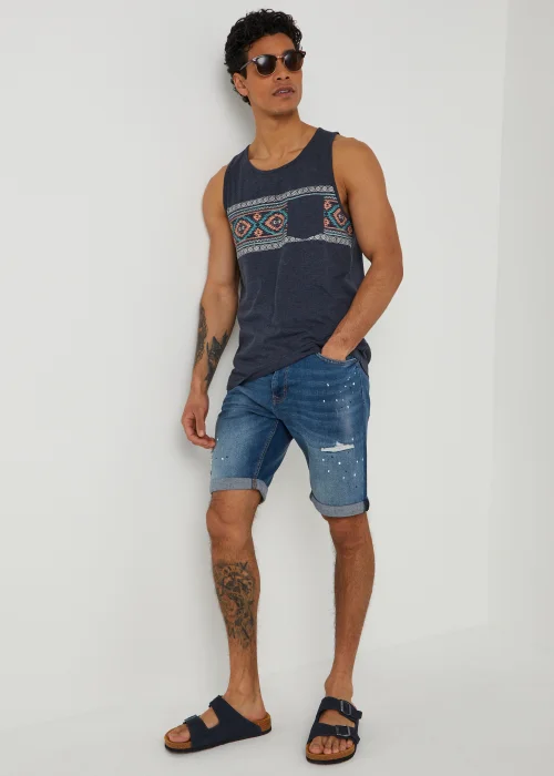 Navy Aztec Panel Vest Top - Small Image 4
