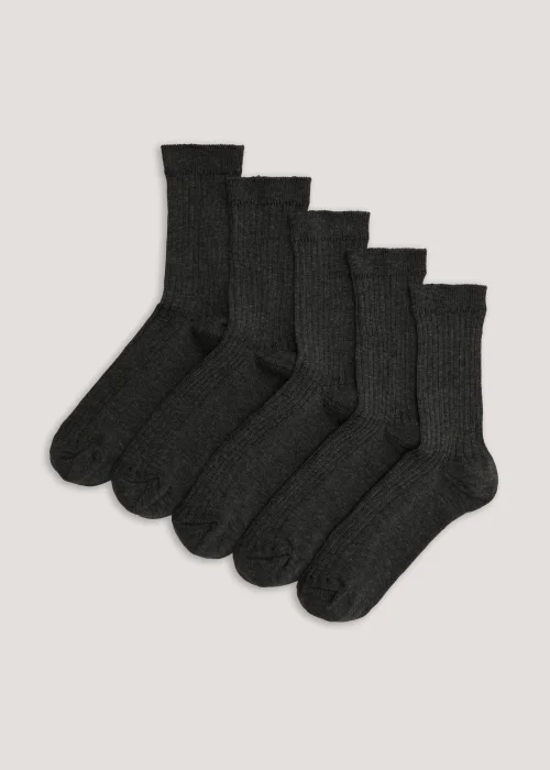 Kids 5 Pack Grey Ribbed Socks (Younger 9-Older 6.5) - 4-6.5 Image 1