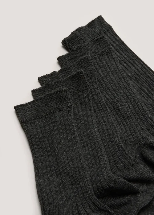 Kids 5 Pack Grey Ribbed Socks (Younger 9-Older 6.5) - 4-6.5 Image 2