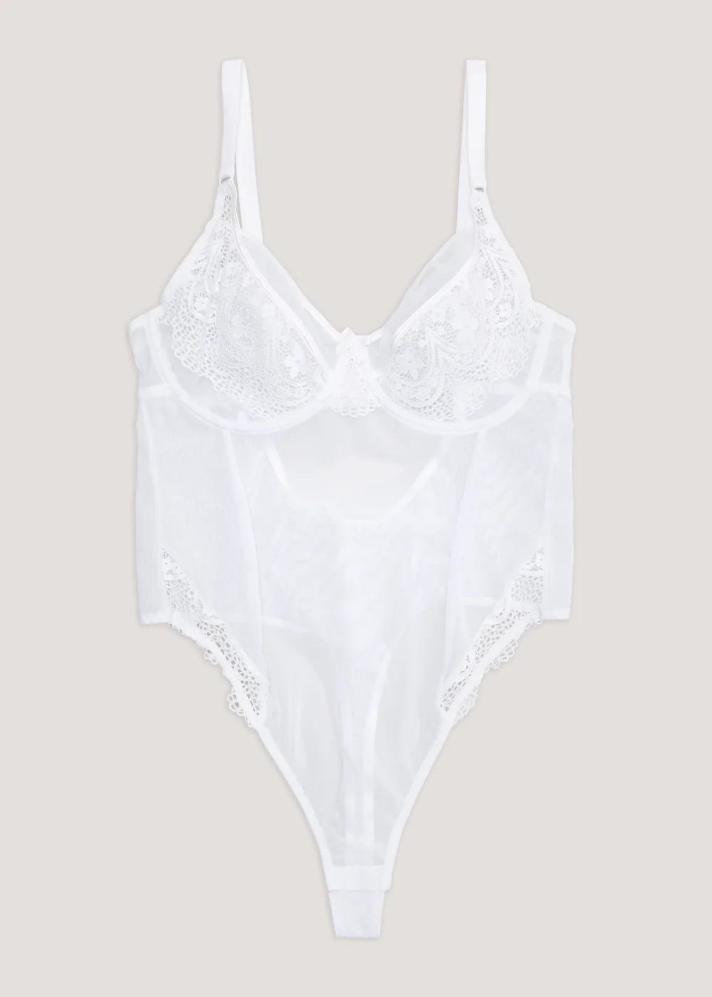 Ivory Rose White Lace & Mesh Bodysuit - 30DD Image 4